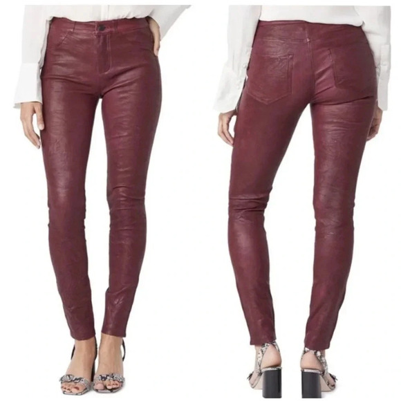 Paige Hoxton Stretch Leather Pant in Dark Currant Size 26 NWT - Picture 1 of 14